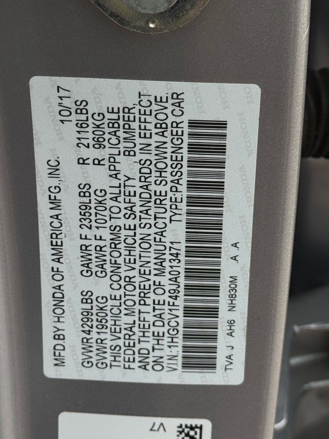 2018 Honda Accord EX-L thumbnail 10