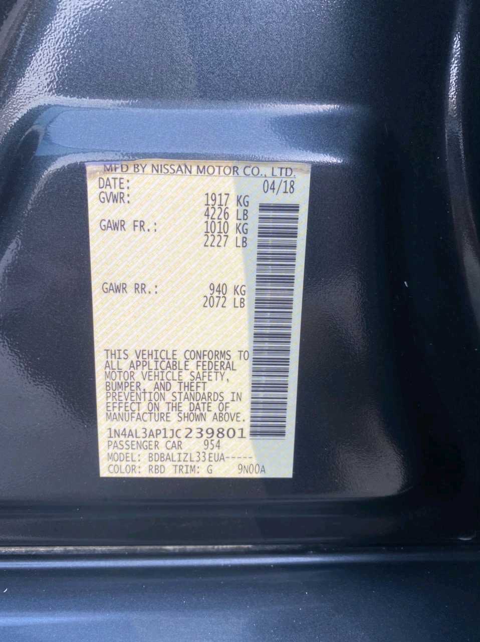 2018 Nissan Altima SV thumbnail 5