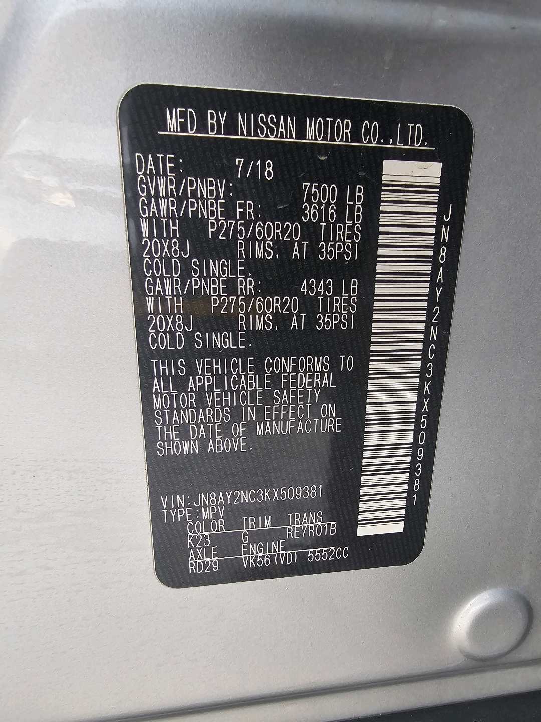 2019 Nissan Armada SV thumbnail 4