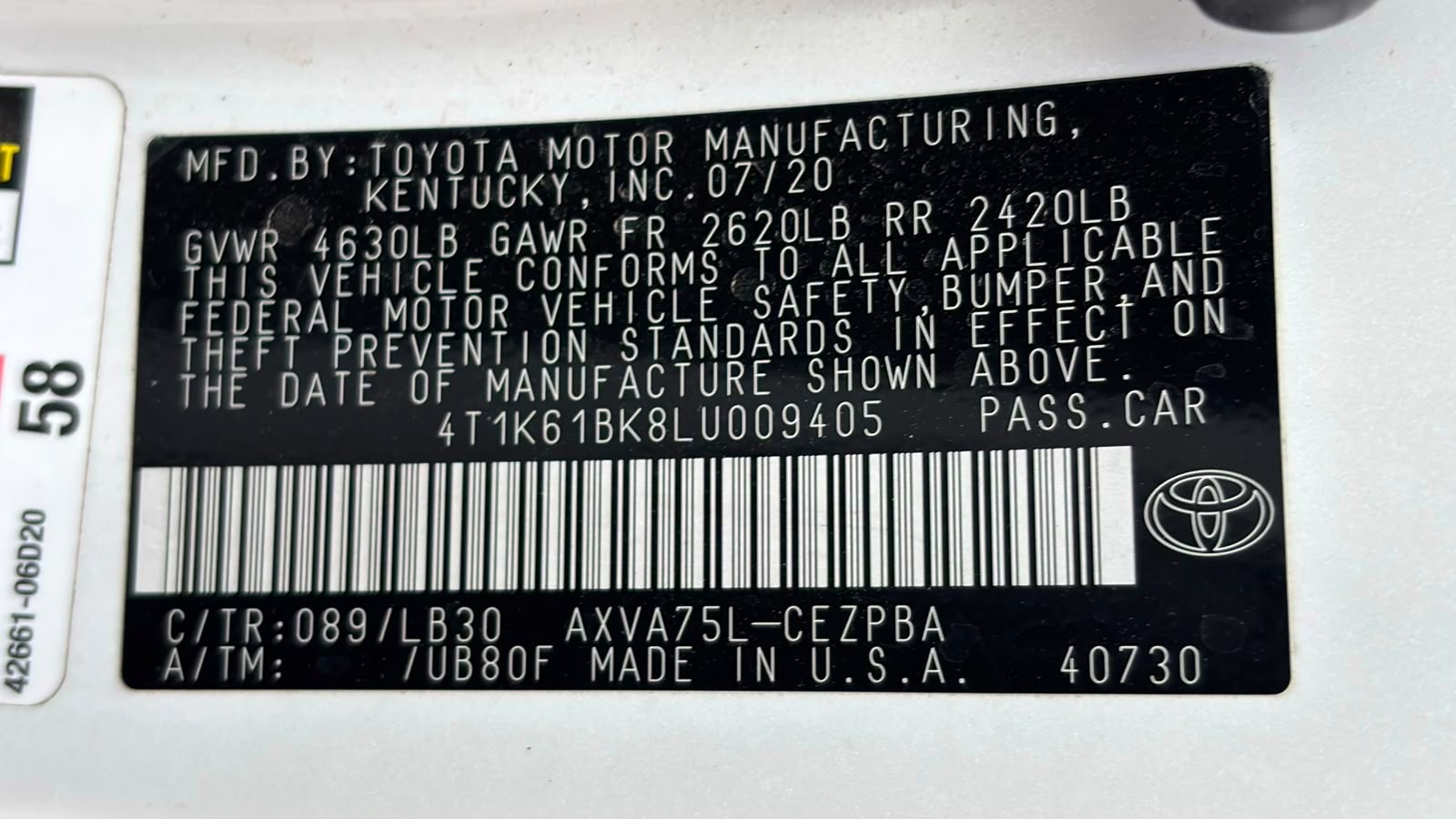 2020 Toyota Camry XSE thumbnail 2